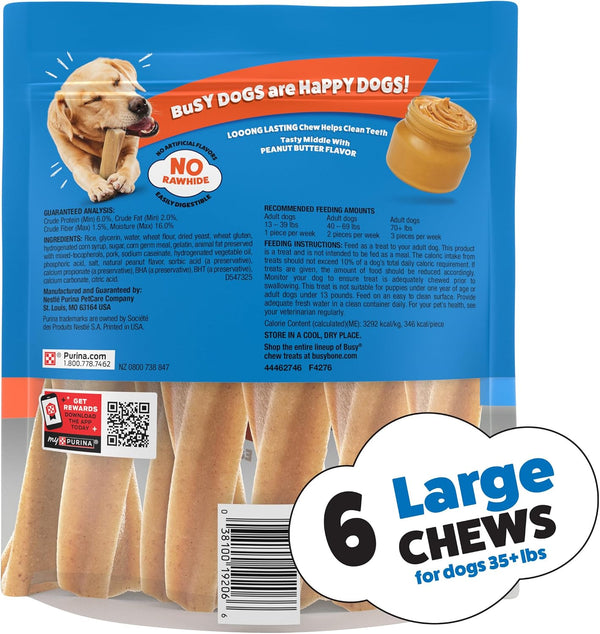 Purina Busy Bone Large Dog Chew Treats, Peanut Butter Flavor, 6 ct Pouch Peanut Butter 1.31 Pound (Pack of 1)