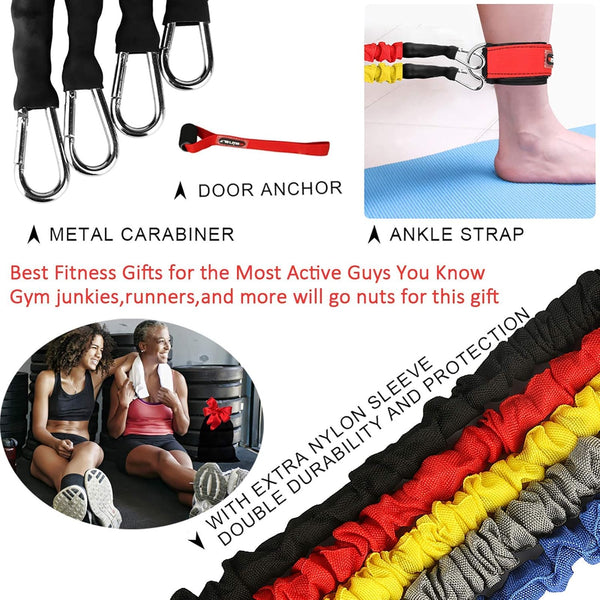 Resistance Bands, 15 Pieces Exercise Elastic Bands Set, 20Lbs to 40Lbs Resistance Tubes with Heavy Duty Protective Nylon Sleeves Anti-Snap for
