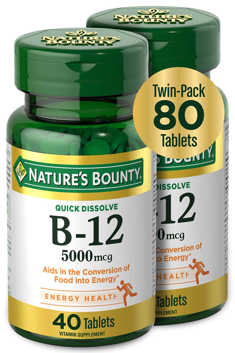Nature's Bounty Vitamin B12, Quick Dissolve Vitamin Supplement, 40 Tablets Unflavored 40 Count (Pack of 2)