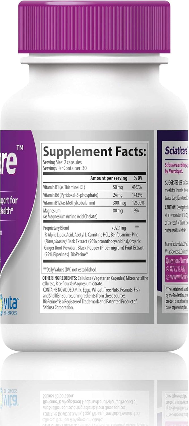 Vita Sciences Sciaticare Nerve Soothing Supplement Vitamins with Natural R-ALA Form 40X Strength, NOT Synthetic Alpha Lipoic Acid (ALA) - Lower Lumbar Sciatic, Hip, Thigh, Leg, Foot