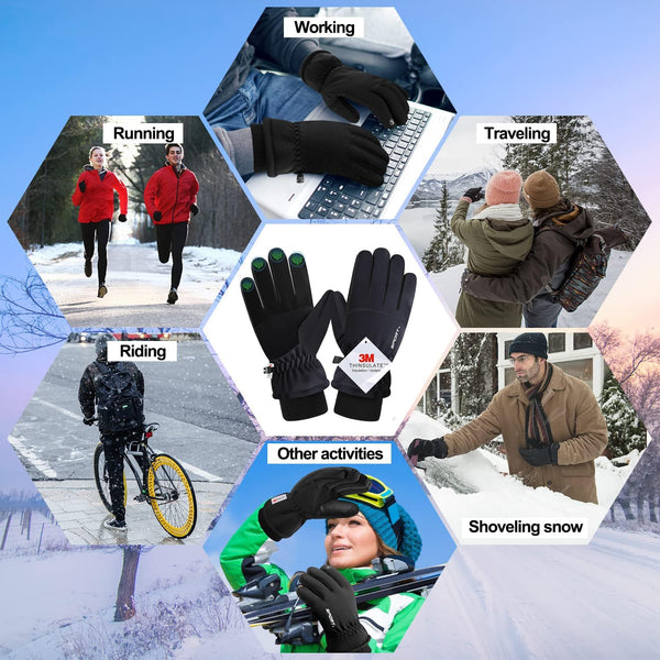 Winter Gloves for Men and Women, Thermal Touchscreen Warm Gloves with Windproof & Grip, for Running Cycling Skiing Hiking Driving Outdoor Sports