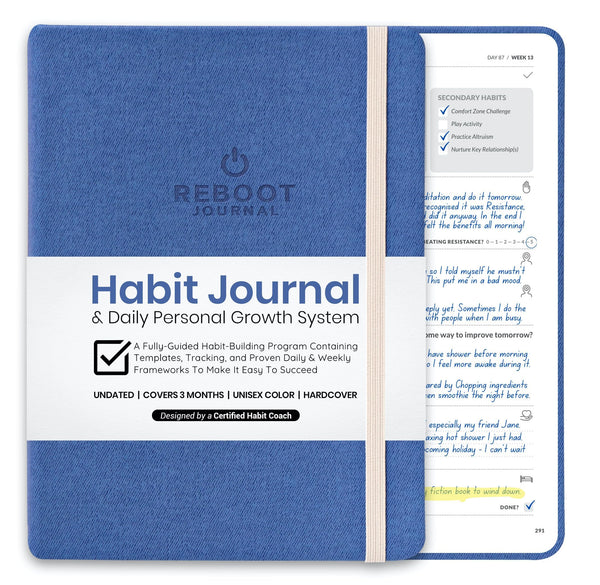 The Reboot Journal - Habit Journal for Building Positive Life Changing Habits - Guided Daily Self Improvement Blueprint with Habit Tracker -