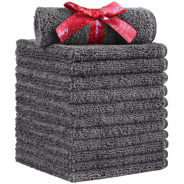 HOMEXCEL Microfiber Washcloths 12 Pack, Highly Absorbent and Soft Face Towel, Multi-Purpose Grey Wash Cloths for Bathroo