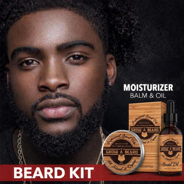 Beard Straightener Grooming Kit for Men, Beard Growth Kit, Wash, Brush & Comb, Unscented Growth Oil, All Natural Sandalwood Balm, Conditioner,
