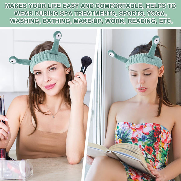 Molain Face Wash Headband, Palm and Snail Spa Hair Bands Makeup Headbands Women Cartoon Cute Coral Fleece Elastic Headband Creative Hair