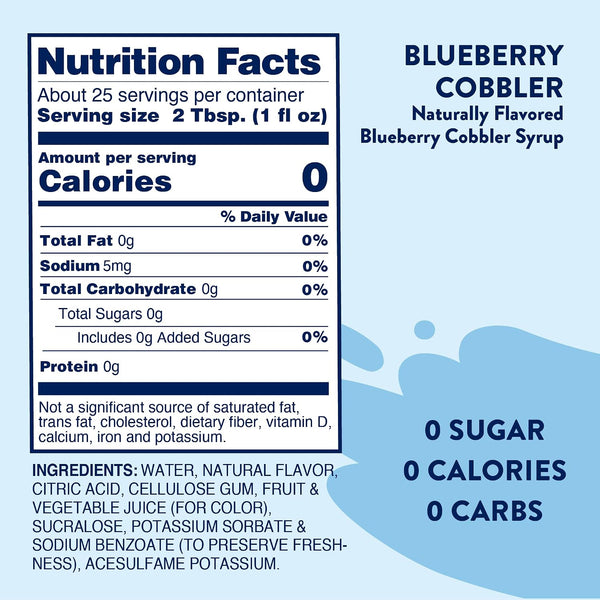 Jordan's Skinny Mixes Sugar Free Coffee Syrup, Blueberry Cobbler Coffee Flavoring Syrup, Zero Calorie Drink Mix for Lattes, Baking, Protein Shake
