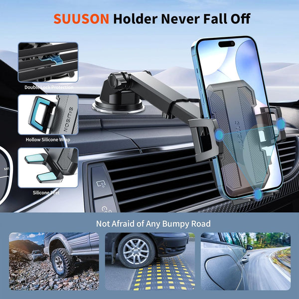 Upgraded 3-In-1 Car Phone Holder Mount [Powerful Suction] Phone Mount for Car Dashboard Air Vent Windshield Hands Free Mount, Cell Phone Car Mount