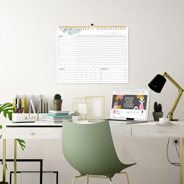 Habit Tracker Calendar- 12 Months Undated Daily Weekly & Monthly Period Habit Tracker Journal, Greenery Floral, Spiral Binding with Writable Goals