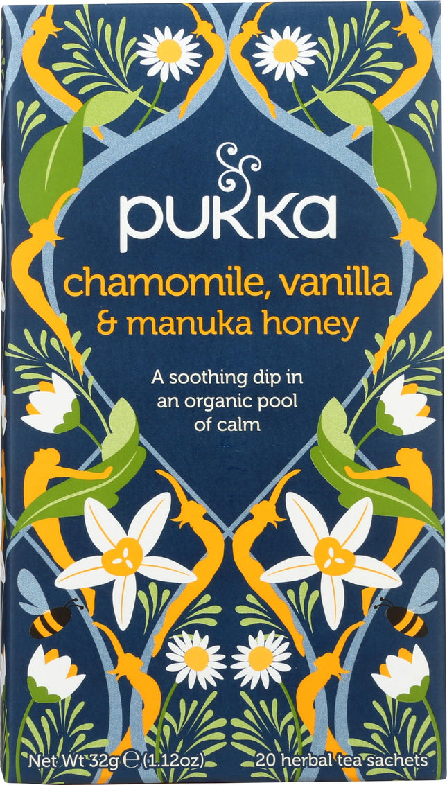 Pukka Organic Herbal Tea, Chamomile, Vanilla & Manuka Honey Tea, Honey & Fennel 