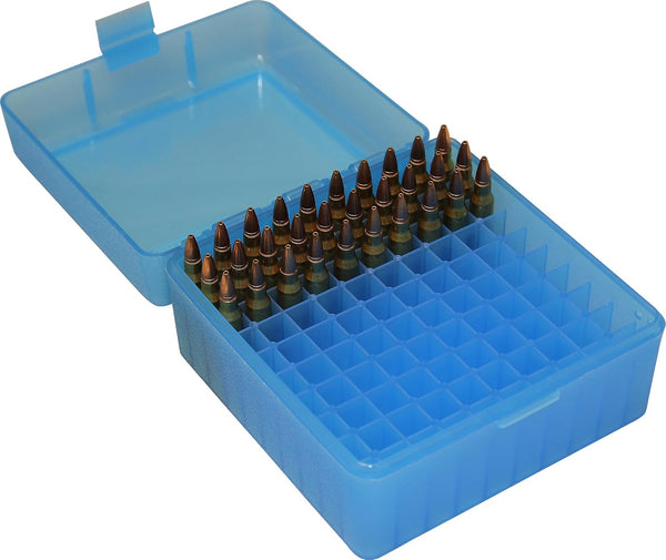 MTM 100 Round Rifle Ammo Box 17, 204, 223, 5.56x45, 6x47, Clear Blue Clear Blue Small