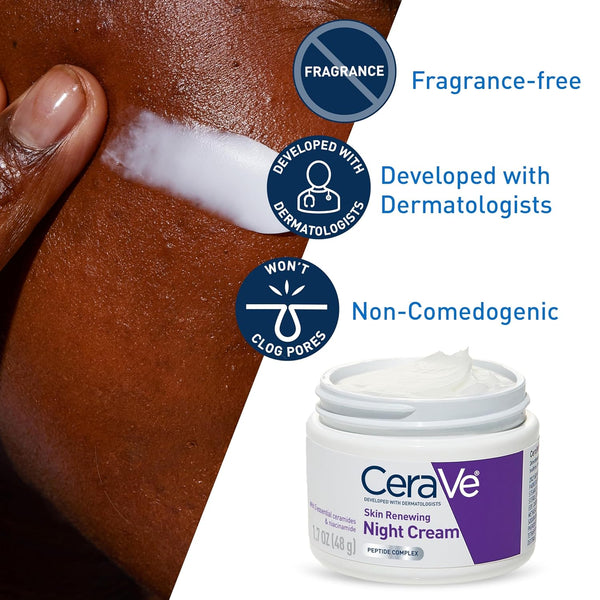CeraVe Skin Renewing Night Cream, Peptide Complex, Hyaluronic Acid & Ceramide Moisturizer for Face, 1.7 Ounce 1.7 Ounce (Pack of 1)