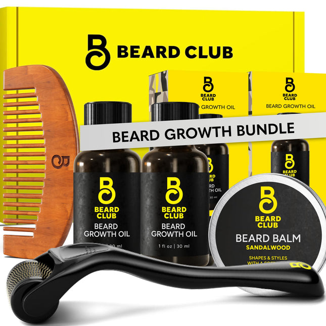 The Beard Club Enhanced Beard Growth Kit - Derma Roller, Beard Growth Oil (2PK),