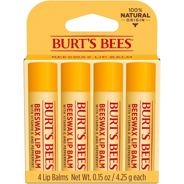 Burt'S Bees Lip Balm - Original Beeswax, Lip Moisturizer with Responsibly Sourced Beeswax, Tint-Free, Natural Origin Conditioning Treatment, 4