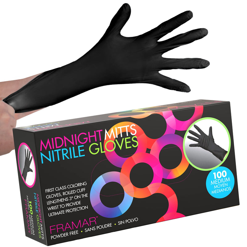 FRAMAR Powder Free Nitrile Gloves Medium â 12 INCH Black Gloves Disposable Latex Free, Guantes De Nitrile, for Hair Dye, Cleaning, Tattoo â Extra