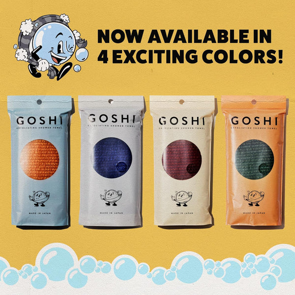 GOSHI Exfoliating Shower Towel - Long Body Scrubber, Orange | For back acne, KP & smooth skin, durable quick dry nylon washcloth, ethically
