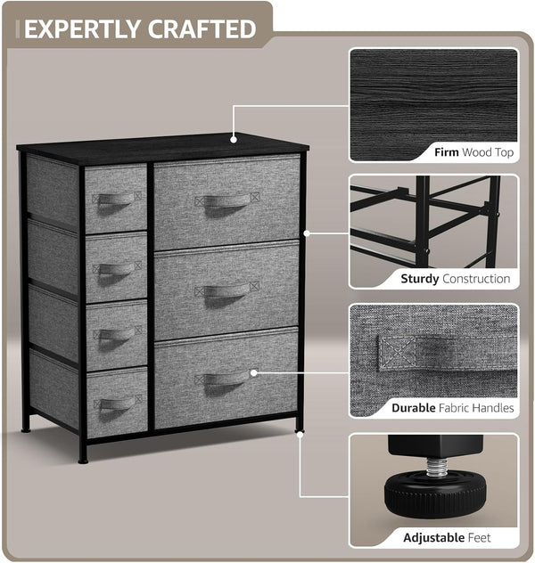 Sorbus Dresser with 7 Drawers - Chest Organizer Tower Unit with Steel Frame, Wood Top, Easy Pull Fabric Bins - Storage Furniture for Bedroom,