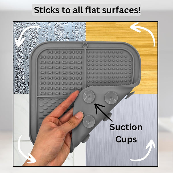 Dog Lick Mat - 2 Pack Slow Feeder for Dogs & Cats to Keep Them Busy Ideal for Grooming & Bathing - Anxiety Relief & Calming Beige & Gray