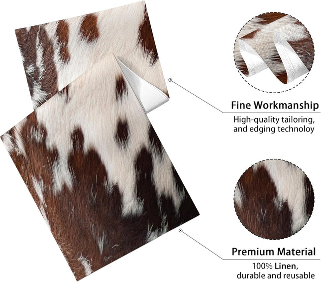 Linen Cow Print Table Runner 13X71 Inch Farmhouse Western White Brown Cowhide Runners Table Decorations Rustic Coffee Ta