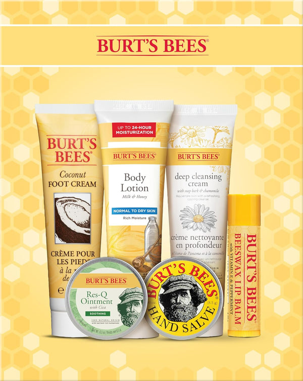 Burt's Bees Timeless Minis Kit, With Coconut Foot Cream, Milk and Honey Body Lotion, Deep Cleansing Cream, Res-Q Ointment, Hand Salve and Beeswax