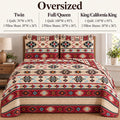 Rugs 4 Less Rustic Striped Southwestern Quilt Stitched Western Bedspread Bedding Set with Beige Brown Burgundy Turquoise Tribal Native American