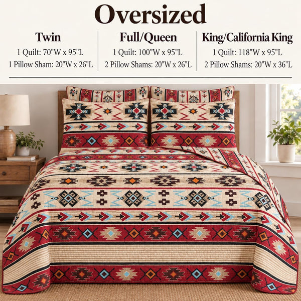 Rugs 4 Less Rustic Striped Southwestern Quilt Stitched Western Bedspread Bedding Set with Beige Brown Burgundy Turquoise Tribal Native American