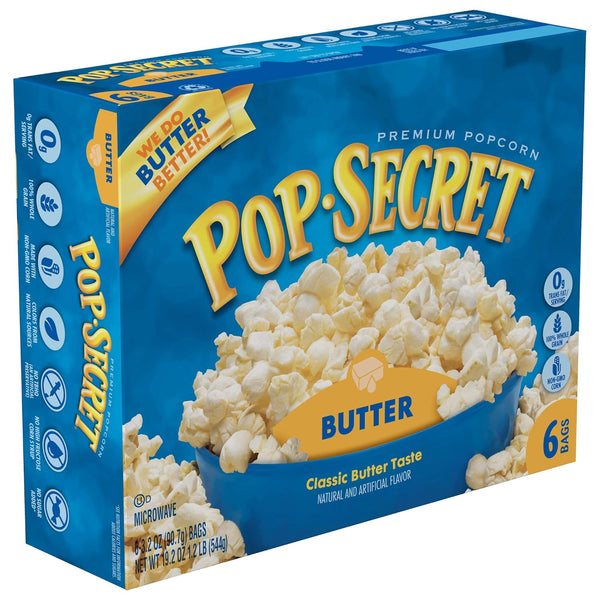 Pop Secret Microwave Popcorn, Butter Flavor, 3.2 Oz Sharing Bags, 6 Count