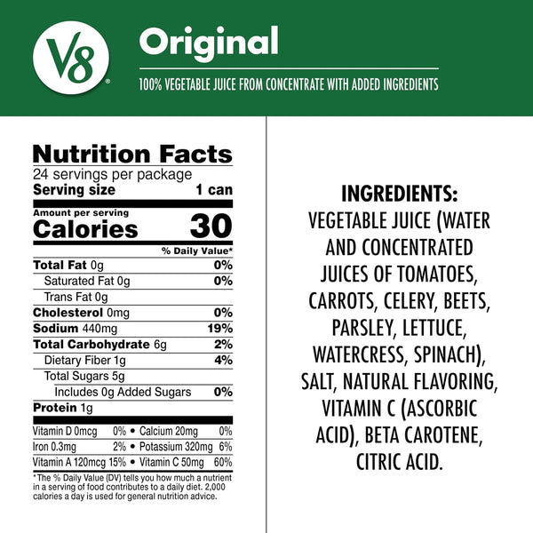 V8 Original 100% Vegetable Juice, 5.5 fl oz Can (24 Pack) Original 5.5 Fl Oz (Pack of 24)