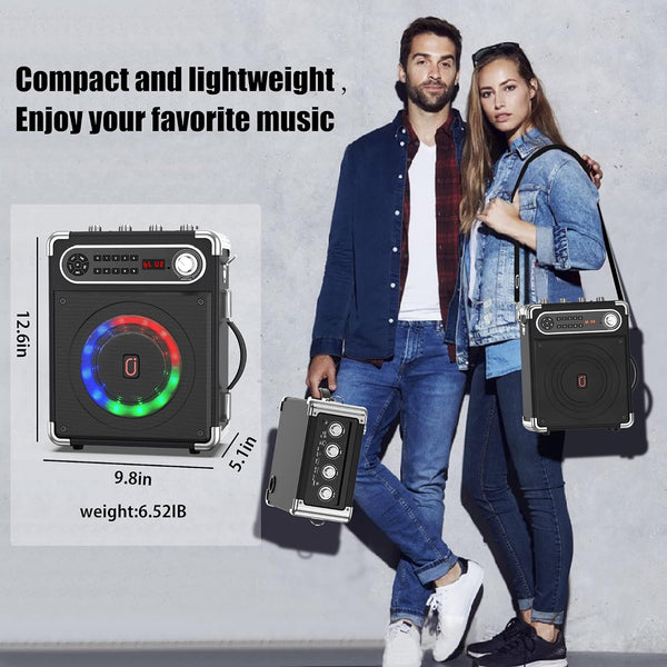 JYX Karaoke Machine with Two Wireless Microphones, Portable Bluetooth Speaker with Bass/Treble Adjustment, PA System with Remote Control, LED