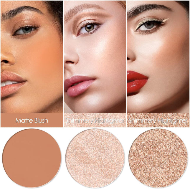 FOCALLURE Blush and Highlighter Palette,3 in 1 Makeup Powder Cruelty-Free Matte 
