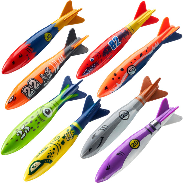 JOYIN 8 Pack Pool Toys, Shark Underwater Diving Toys, Colorful Swimming Toy Sinking Throwing for Kids Gifts Summer Swim Dive Training Water Fun