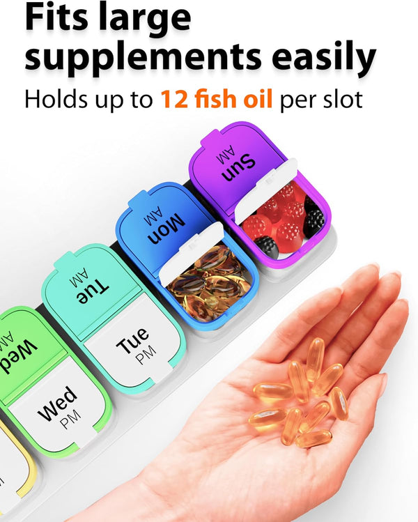 Extra Large Pill Organizer – Weekly Pill Box 7 Day AM PM for Big Vitamins & Supplements, Large Capacity Medication Dispenser with 7 Detachable