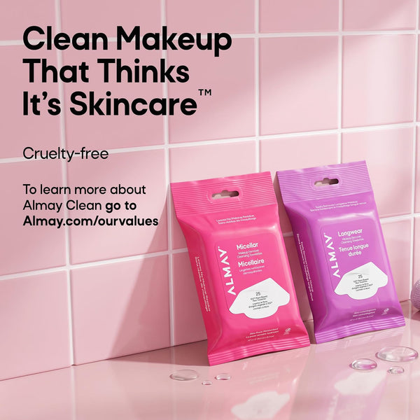 Almay Micellar Makeup Remover Cleansing Towelettes, Hypoallergenic, Fragrance-Free, 25 count (Packaging may vary) 25 Count (Pack of 1) MICELLAR