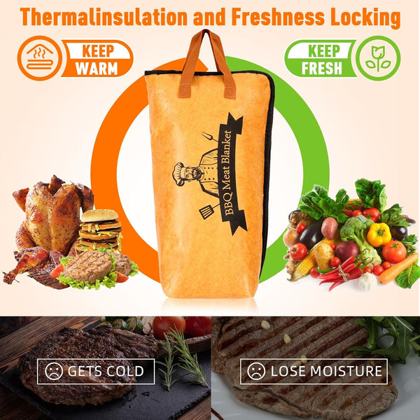 BBQ Blanket for Resting Meat,Smoker Accessories Meat Insulated Blanket, Reusable Grilling Meat Resting Bag with Wide Mouth for Large Brisket/Pork
