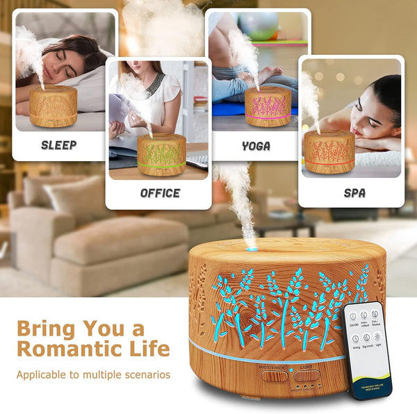 Diffusers for Essential Oils Large Room 600Ml,Essential Oil Diffusers for Home with R/C,Cool Mist Humidifier,7 Colors Lights & 3 Mist Mode