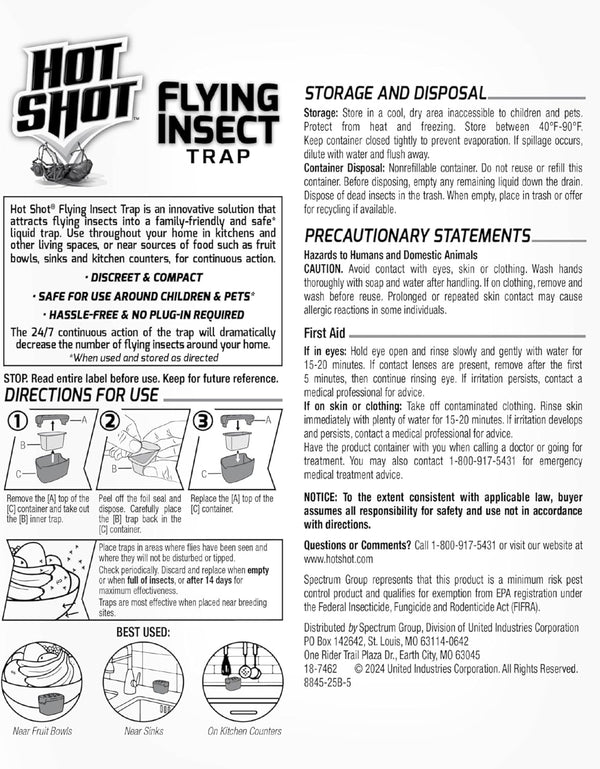 Hot Shot Flying Insect Trap, Discreet, Trap Attracts, Captures and Kills House Flies and Fruit Flies, 24/7 Continuous Attraction, No Plug-In or
