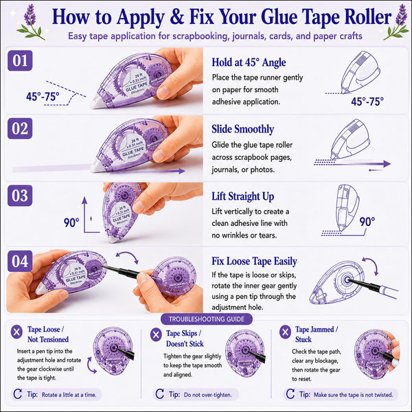 Glue Tape for Scrapbooking, Scrapbook Tape 4 Pcs, Double Sided Tape Roller for Crafts, 26 Ft x 0.31 In Tape Runner, Junk Journal Supplies,