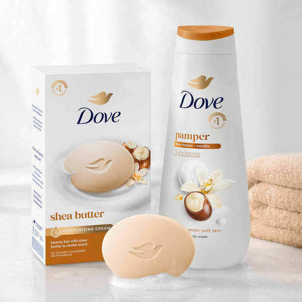 Dove Beauty Bar Soap 6 Bars Shea Butter, for Nourished, Radiant Skin, Enriches Skin 3.75 oz 3.75 Ounce (Pack of 6) Vanilla