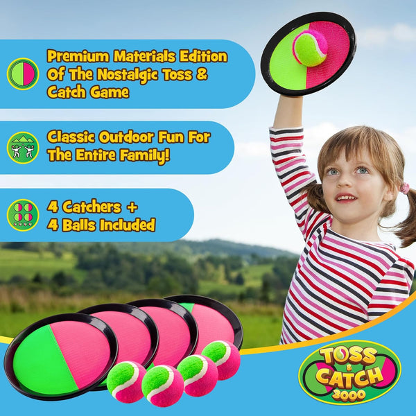 Yoya Toys Toss and Catch Ball Game Toy Set - 4 Paddles & 4 Sticky Balls - Fun Kids Outdoor Games Activity for Backyard, Beach, Park, Camping -
