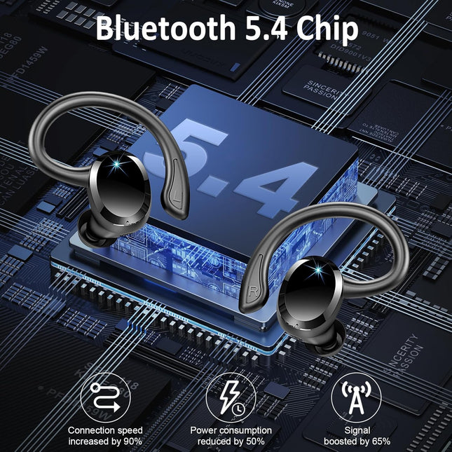 Wireless Earbuds Sport, 2025 Bluetooth 5.4 Headphones Bass Hi-Fi Stereo over Ear Buds, 56Hrs Noise Cancelling Headset wi