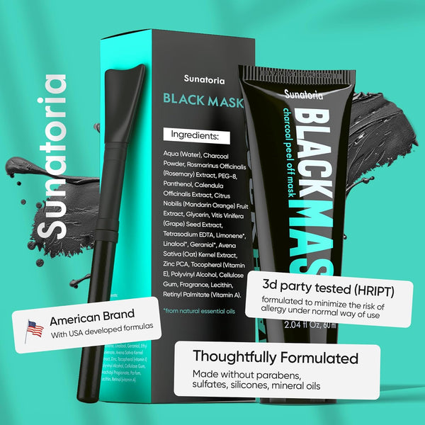 SUNATORIA Blackhead Remover Mask - for Women and Men - Activated Charcoal Peel off Face Mask - Deep Pore Cleaner Nose Blackhead Remover Pore