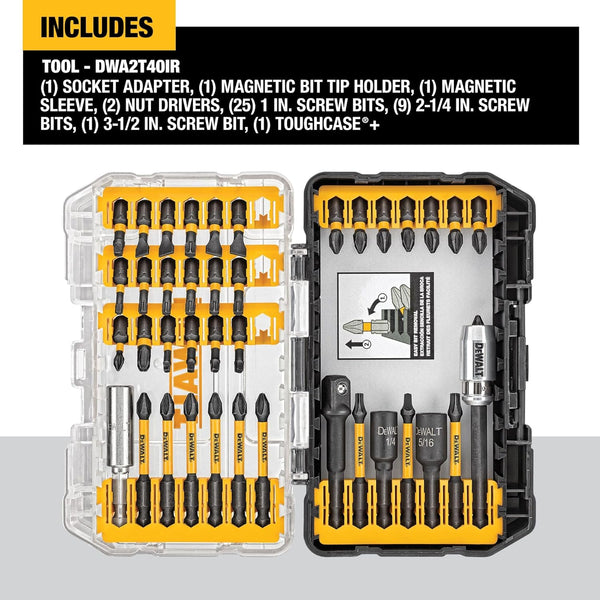 DEWALT Screwdriver Bit Set, 40 Pcs. Impact Ready, FlexTorq Impact Driver Bit Set with Storage Case (DWA2T40IR) One Size