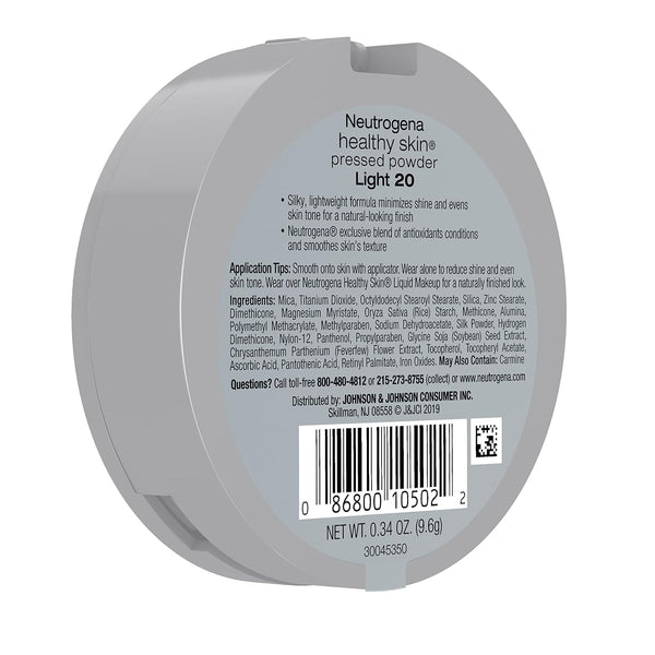 Neutrogena Healthy Skin Pressed Makeup Powder Compact with Antioxidants & Pro Vitamin B5, Evens Tone, Minimizes Shine & Conditions, Light 20,.34 oz