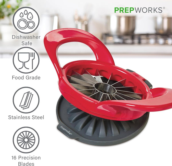 PrepWorks Apple Slicer and Corer, Attached Safety Cover, Cuts 16 Thin Apple Slices, Red Red 16 Slice