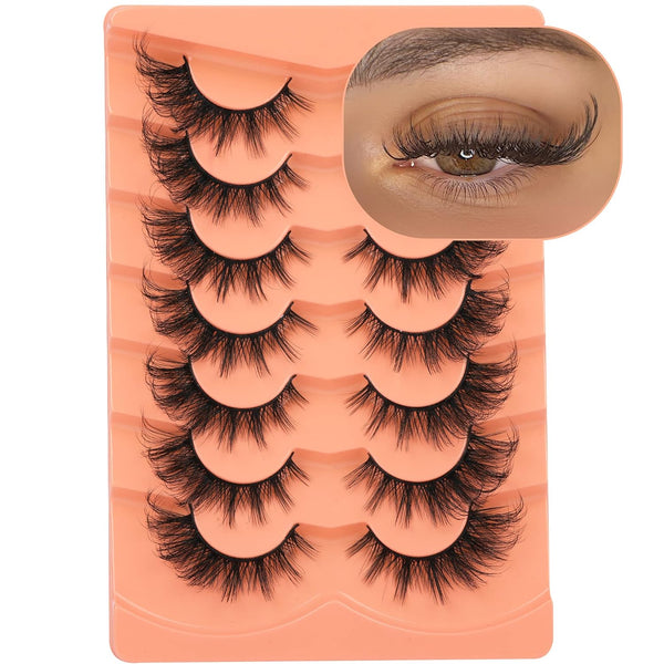 False Eyelashes Wispy Lashes Natural Look Fake Eyelashes Cat Eye Lashes Mink Fluffy Strip False Lashes Fox Eye Lashes Pack 7 Pairs ALICROWN C-