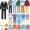 Lot 16 PCS Doll Clothes & Accessories Classic Black Suit for Boy Doll | Include Random 4 PCS Casual Wear + 5 PCS Dolls Pants + 3 Pairs of Shoes