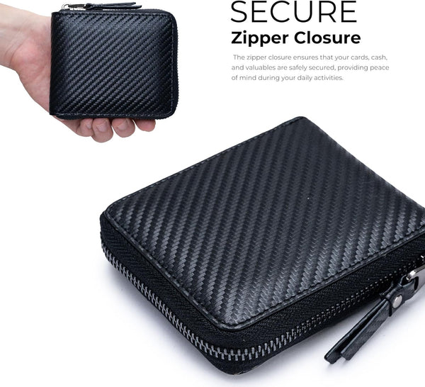 Alldaily RFID Blocking Wallets for Men with Zipper Bifold RFID Card Holder (Black)