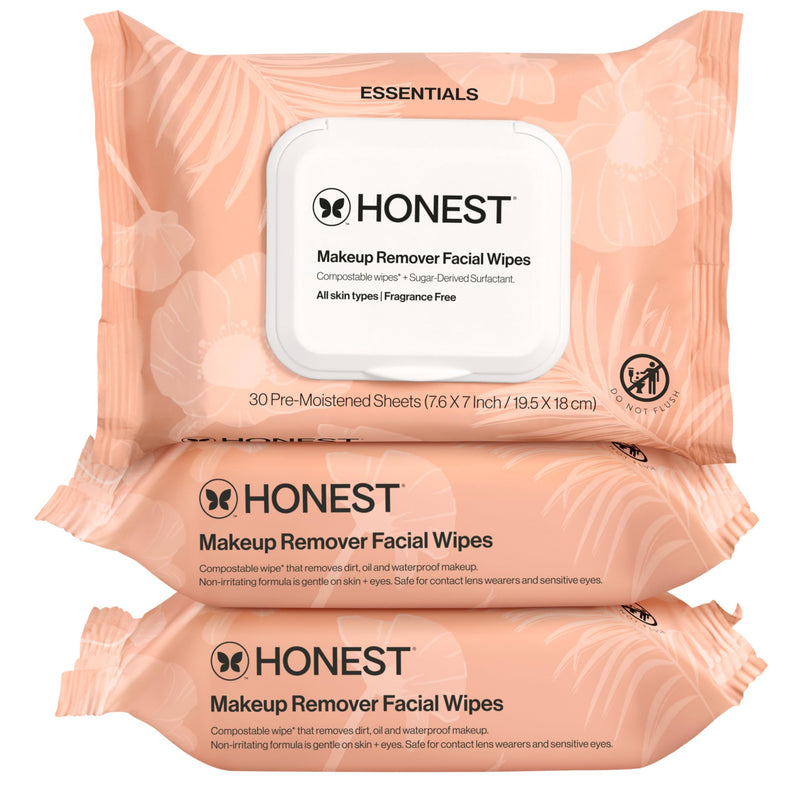 Honest Beauty Fragrance Free Cleansing Makeup Remover Facial Wipes, Plant Based, Hypoallergenic, Sensitive Skin, 90 Count 1 Count (Pack of 90)