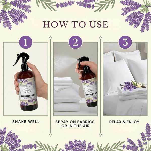 Abbey & Sullivan Odor Eliminating and Refreshing Linen and Room Spray, Lavender Vanilla, 16 oz.