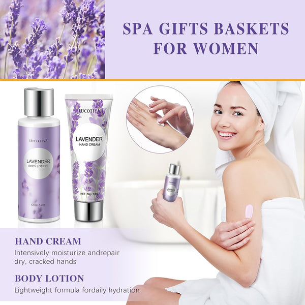 Gifts for Women Spa Lavender Bath Gifts Baskets for Women Mothers Day Gifts Birthday Gifts Relaxing Self Care Gift for Mom Her Auntie Sister