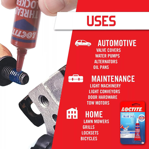 Loctite Threadlocker Blue 242 Blue, 0.2 Fl Oz, 1, Tube